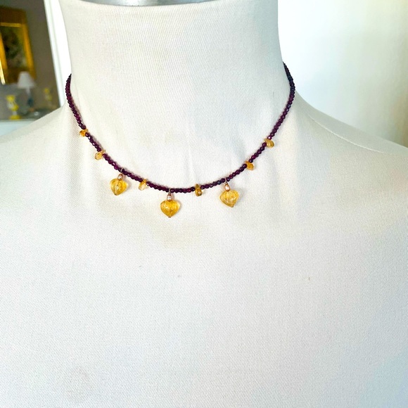 Garnet and Golden Topaz Heart Drop Necklace one of a Kind   NWT - Picture 2 of 6